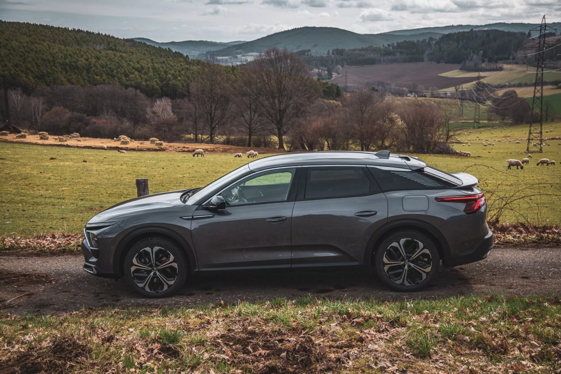 Citroën C5-X 2022 dans une élégante couleur argent, présentant son design innovant et ses caractéristiques technologiques lors d'une journée claire