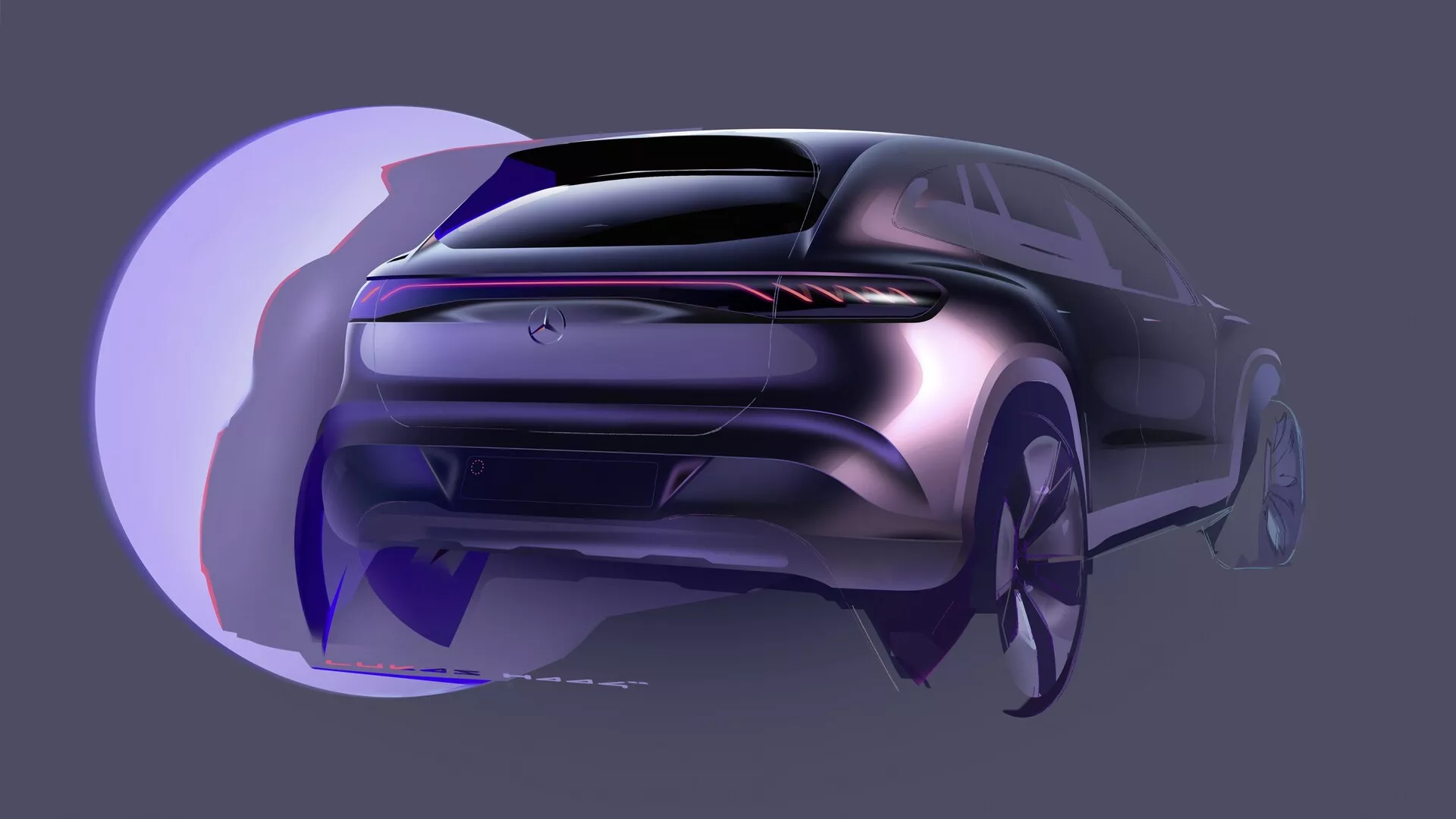 Vue arrière trois quarts du Mercedes EQS-SUV 2022, mettant en avant un profil aérodynamique et élégant avec une ligne de toit de type coupé. La peinture métallique foncée met en valeur les lignes fluides de la carrosserie. Les caractéristiques incluent une bande lumineuse continue à l’arrière, des feux arrière LED fins, un pare-chocs sculpté, de grandes jantes en alliage multi-branches et un toit panoramique possible. L’image, un rendu numérique, représente les tendances contemporaines du design automobile en matière d’efficacité et de luxe.