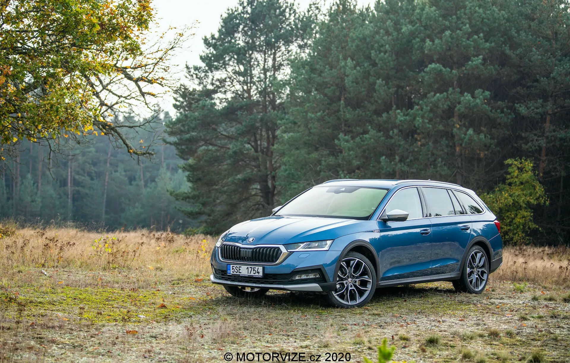 Skoda Octavia Scout 2020 - vue latérale d'un crossover polyvalent et robuste en bleu métallisé, montrant son design élégant, sa garde au sol élevée et son intérieur spacieux